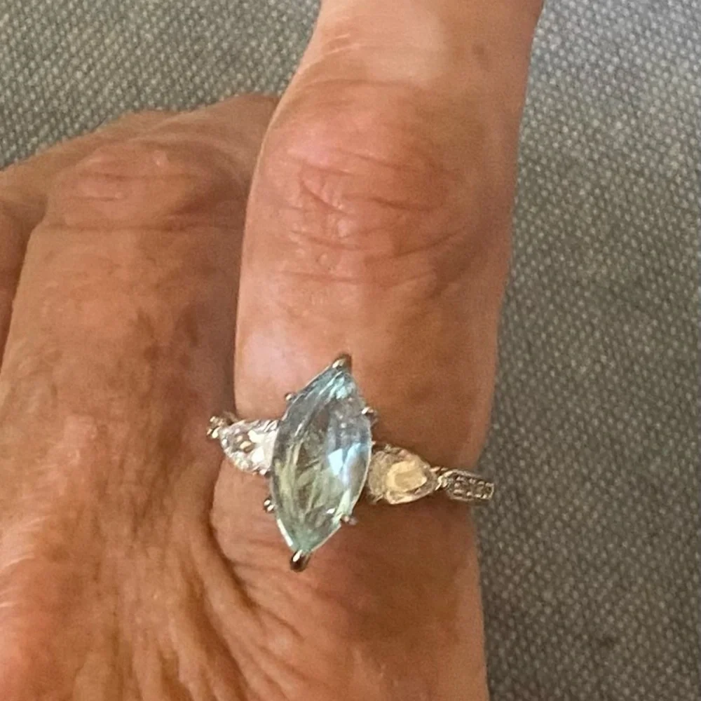 - New-Sky Blue Aquamarine & 18k White Gold Plated Ring Size 7